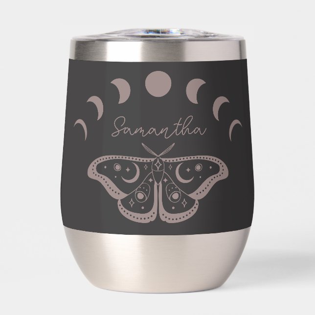 Personalized Celestial Moon Phase Thermal Wine Tumbler (Front)