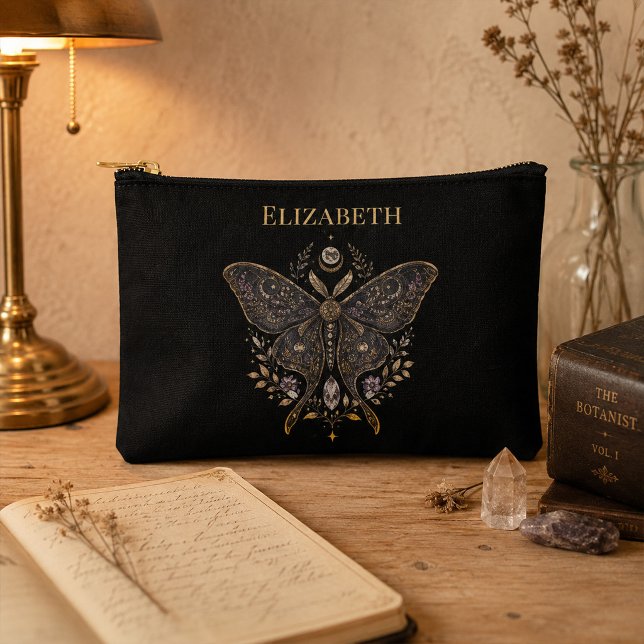 Personalized Celestial Moth Dark Botanical  Accessory Pouch (Personalized Celestial Moth Dark Botanical Accessory Pouch)