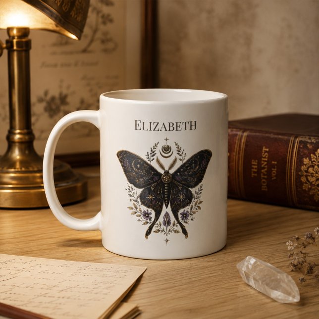 Personalized Celestial Moth Dark Botanical Coffee  Mug (Personalized Celestial Moth Dark Botanical Coffee Mug)