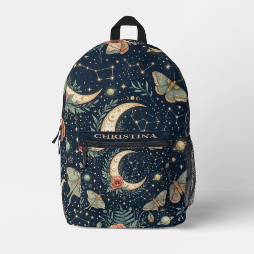 Personalized Celestial Moth & Moon Printed Backpack