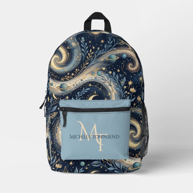 Personalized Celestial Moth & Moon Printed Backpack (Front)