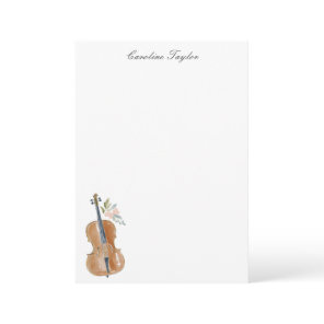 Personalized Cello Floral Watercolor Stationery Note Card
