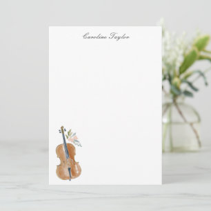 Personalized Cello Floral Watercolor Stationery Note Card