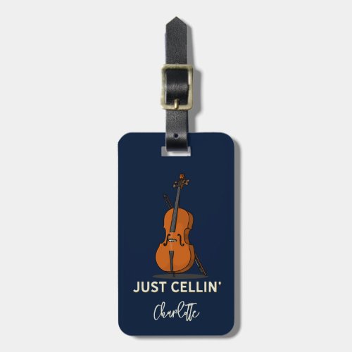 Personalized Cello Script Monogram Musician Luggage Tag