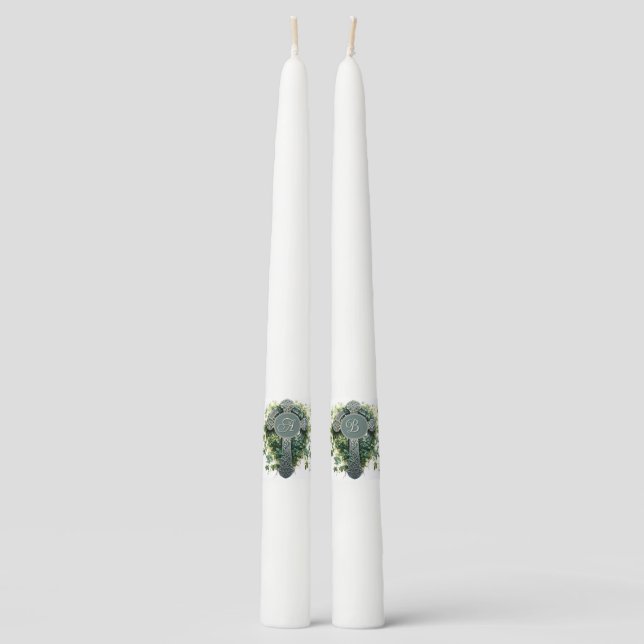 Personalized Celtic Cross Taper Candles | Monogram (Front)