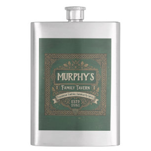 Personalized Celtic Tavern Vintage Green Whiskey Flask