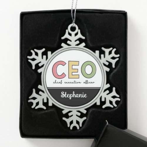 Personalized CEO Chief Executive Officer Boss Gift Snowflake Pewter Christmas Ornament