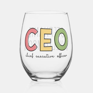 Personalized CEO Chief Executive Officer Boss Gift Stemless Wine Glass