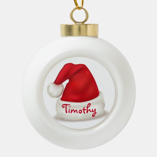 Personalized Ceramic Ball Ornament/Santa Hat Christmas Ornament (Front)