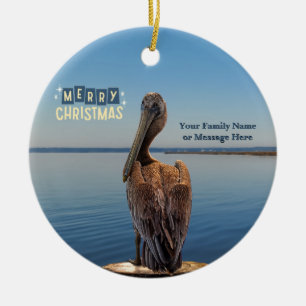 Personalized Ceramic Pelican Christmas Ornament