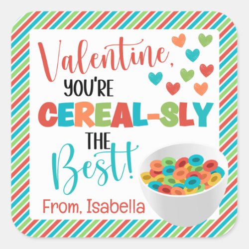 Personalized Cereal Valentines Day Square Sticker