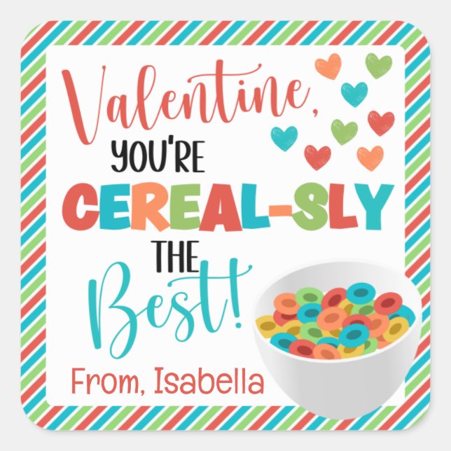 Personalized Cereal Valentine's Day Square Sticker (Front)