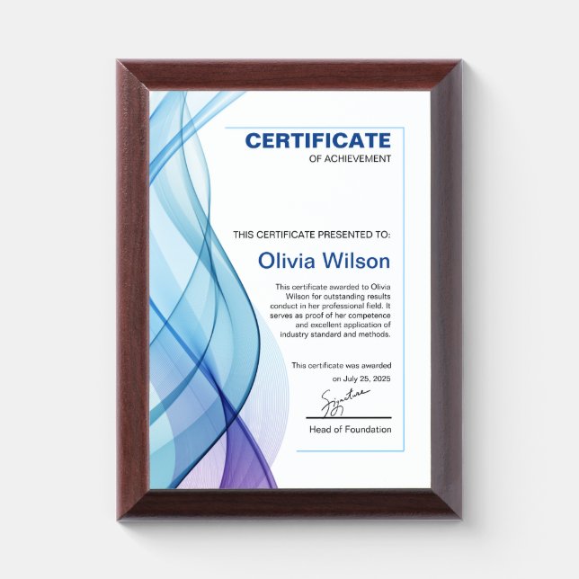 Personalized Certificate of Achievement Award Plaque (Vertical)