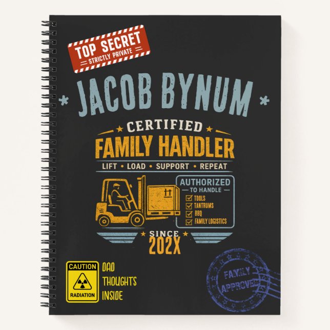 Personalized Certified Family Handler Funny Dad Notebook (Front)