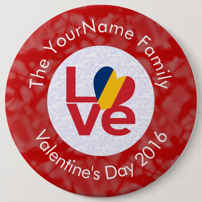 Personalized Chad Red LOVE Flag Pinback Button (Front)