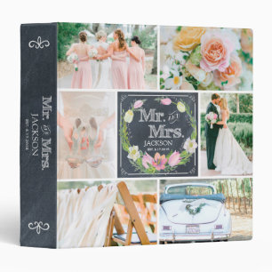 PERSONALIZED CHALK FLORAL I WEDDING PHOTO COLLAGE 3 RING BINDER
