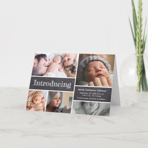 Personalized Chalk Introducing Baby Photo Collage Card