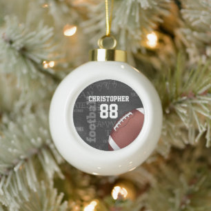 Personalized Chalkboard American Football Ceramic Ball Christmas Ornament