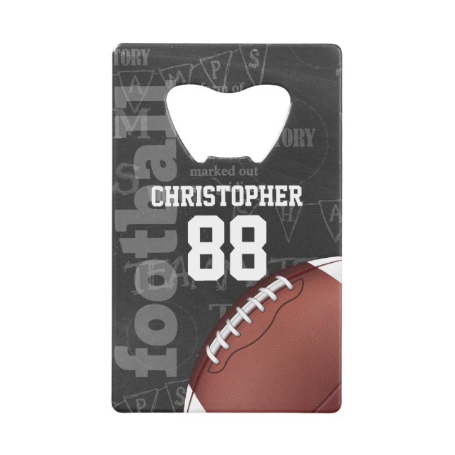 Personalized Chalkboard American Football Credit Card Bottle Opener (Front)