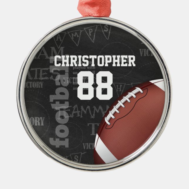Personalized Chalkboard American Football Metal Ornament (Front)