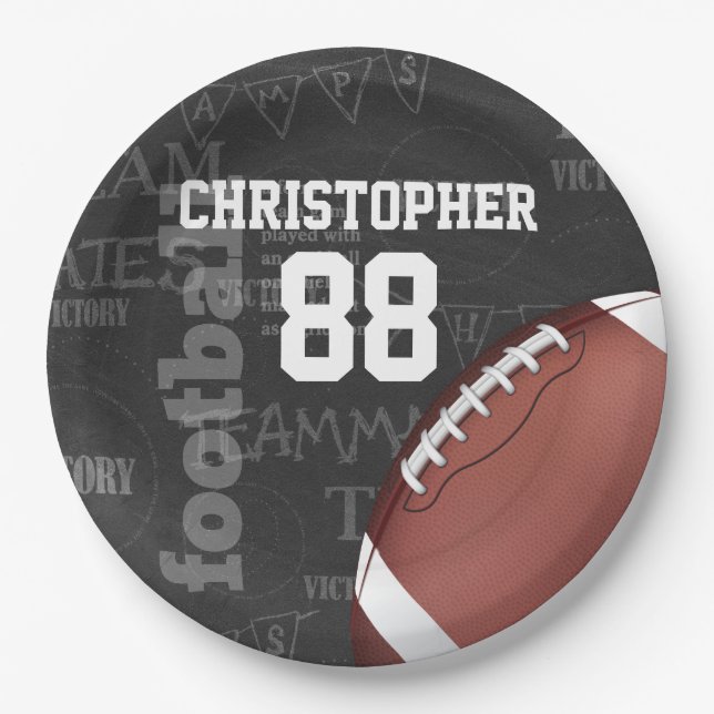 Personalized Chalkboard American Football Paper Plates (Front)