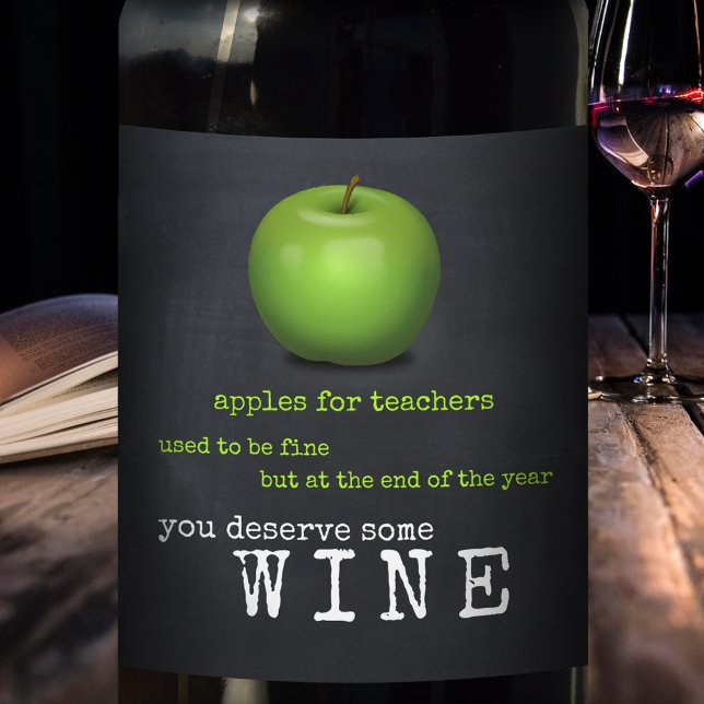 Personalized Chalkboard Apple Teacher Wine Label (Creator Uploaded)