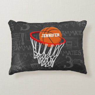 Personalized Chalkboard Basketball and Hoop Accent Pillow