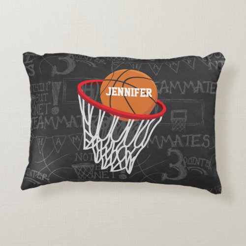 Personalized Chalkboard Basketball and Hoop Accent Pillow
