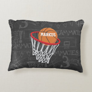 Personalized Chalkboard Basketball and Hoop Accent Pillow