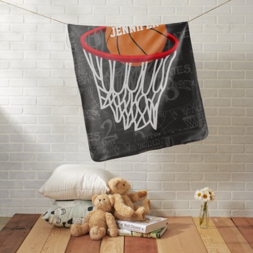 Personalized Chalkboard Basketball and Hoop Baby Blanket