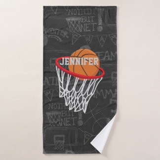 Personalized Chalkboard Basketball and Hoop Bath Towel Set
