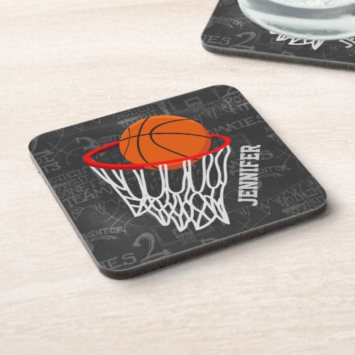 Personalized Chalkboard Basketball and Hoop Beverage Coaster