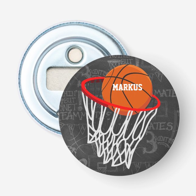 Personalized Chalkboard Basketball and Hoop Bottle Opener (Front)