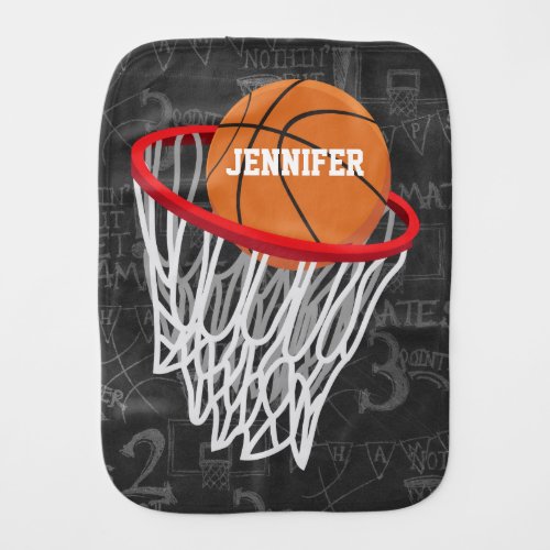 Personalized Chalkboard Basketball and Hoop Burp Cloth