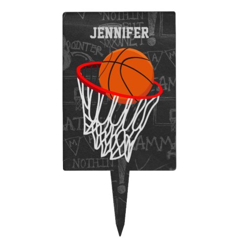 Personalized Chalkboard Basketball and Hoop Cake Topper