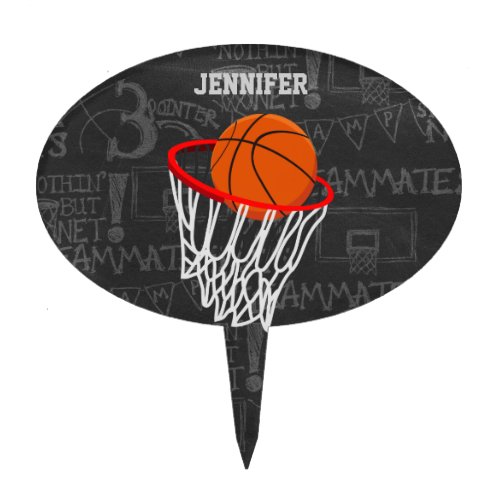 Personalized Chalkboard Basketball and Hoop Cake Topper