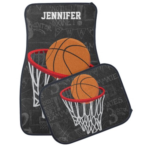 Personalized Chalkboard Basketball and Hoop Car Floor Mat