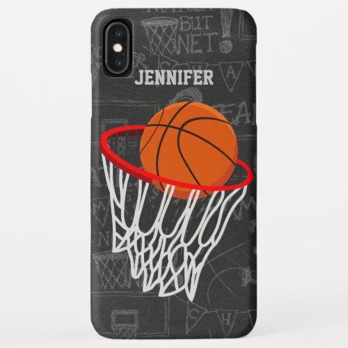 Personalized Chalkboard Basketball and Hoop iPhone XS Max Case