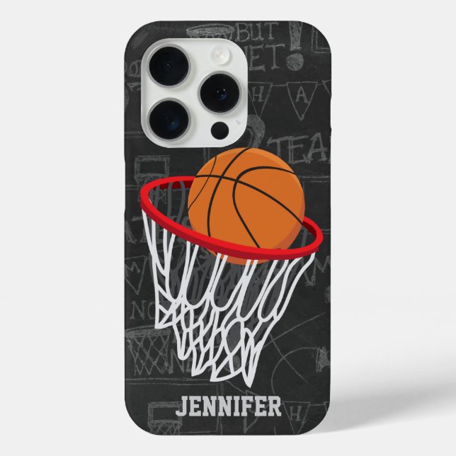 Personalized Chalkboard Basketball and Hoop Case-Mate iPhone Case (Back)