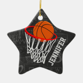 Personalized Chalkboard Basketball and Hoop Ceramic Ornament