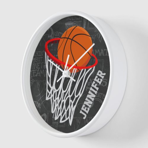 Personalized Chalkboard Basketball and Hoop Clock