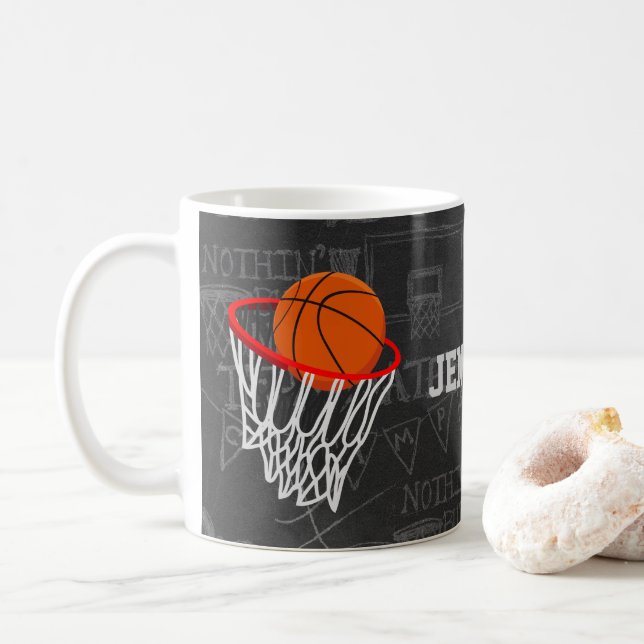 Personalized Chalkboard Basketball and Hoop Coffee Mug (With Donut)