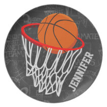 Personalized Chalkboard Basketball and Hoop Dinner Plate Personalized Chalkboard Basketball and Hoop Dinner Plate