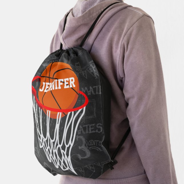 Personalized Chalkboard Basketball and Hoop Drawstring Bag (Insitu)