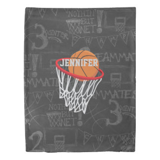 Personalized Chalkboard Basketball and Hoop Duvet Cover