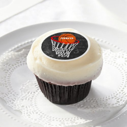 Personalized Chalkboard Basketball and Hoop Edible Frosting Rounds
