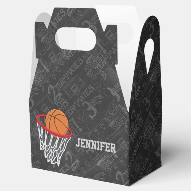 Personalized Chalkboard Basketball and Hoop Favor Boxes (Opened)