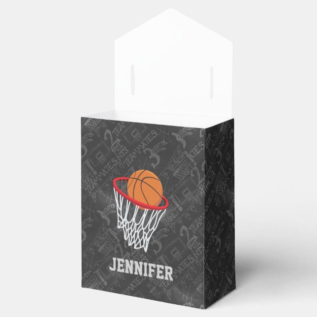 Personalized Chalkboard Basketball and Hoop Favor Boxes (Opened)