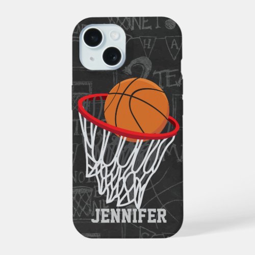 Personalized Chalkboard Basketball and Hoop iPhone 15 Case