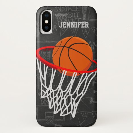 Personalized Chalkboard Basketball and Hoop iPhone XS Case